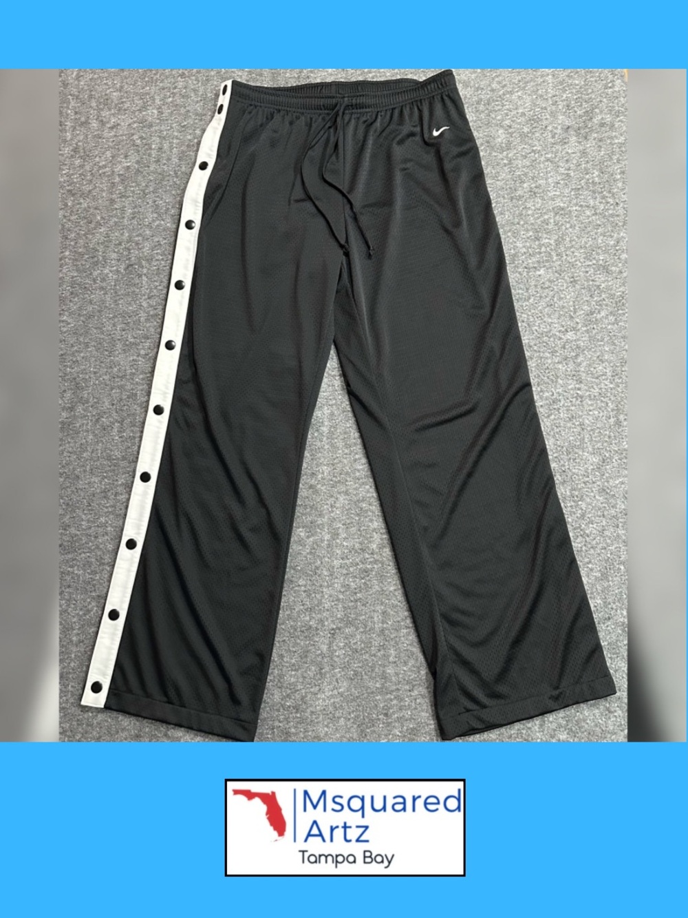 Nike Boys Large 12-14 Black White Tearaway Snap Track Pants Mesh Basketball